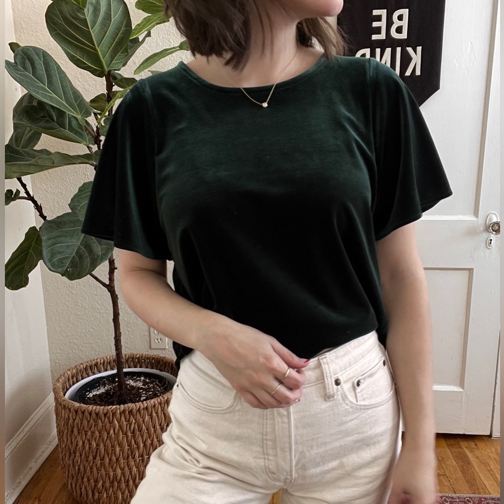Emerald Green Velvet Madewell Flounce Top
